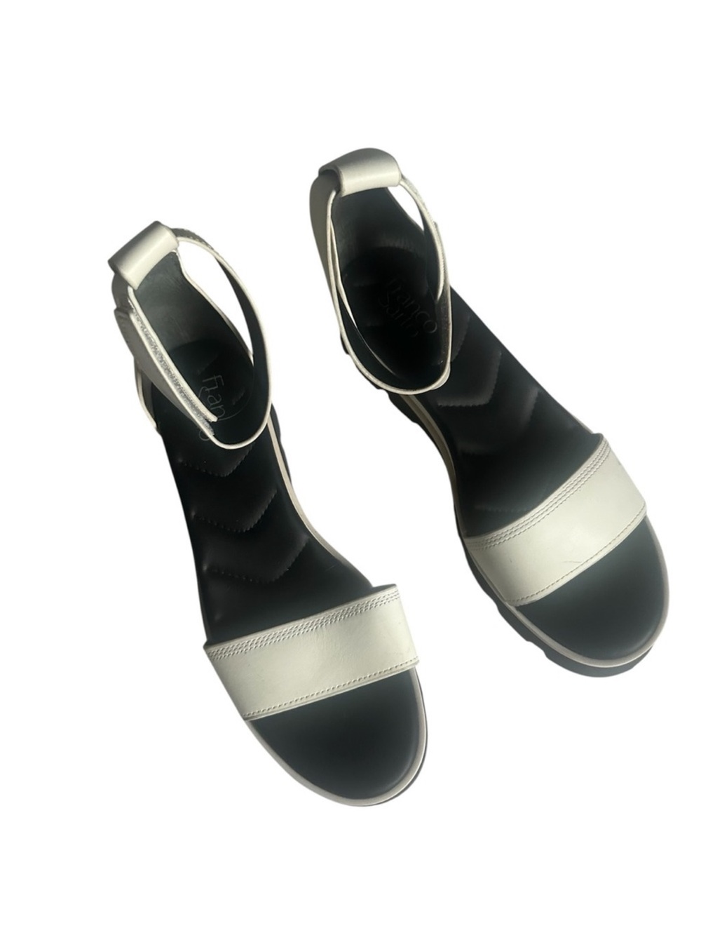 Franco Sarto White & Black Comfortable Women’s Ankle Strap Lug Sandals